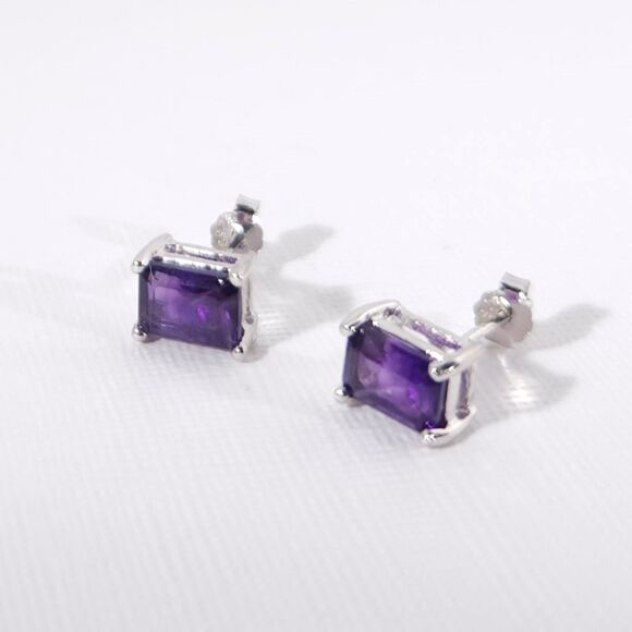 Amethyst Octagon 5x7 Post Earrings in Sterling Silver - Picture 5 of 7
